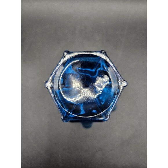Vintage Viking Bluenique Swung Glass Handkerchief Column Vase Mcm Retro 5.5" - Picture 4 of 5